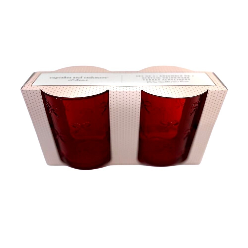 Cupcakes and Cashmere Valentine's Drinkware Red Bows Acrylic Set of 2 NWT